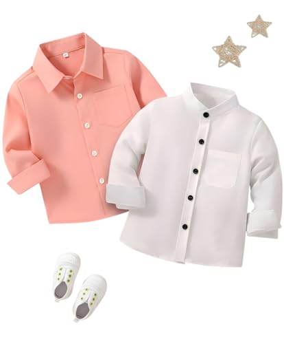 Image of Boys Shirt, Black and White Plaid and Light Blue Solid, Long Sleeve Button-Up, 2 Pack