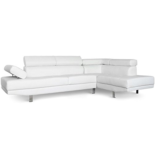Menzzo Canapé d’Angle 5 Places Alfa L260 cm Simili Blanc – Têtières Relevables & Accoudoir Ajustable – Canapé Design Moderne Familial pour Salon...