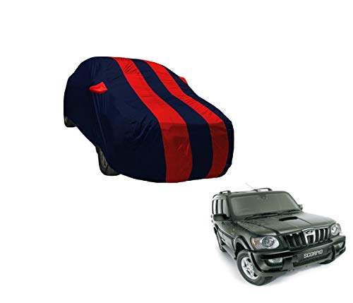 Image of Auto Hub Car Cover Compatible with Mahindra Scorpio Old with Weather Proof, Mirror Pocket, Triple Stitched, Scorpio Car Cover- Navy-Red