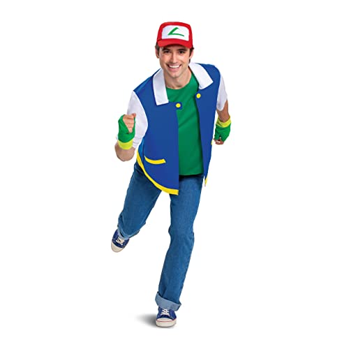 Pokémon - Déguisement Adulte Sacha - Taille L/XL - Costume Unisexe Multicolore - Veste avec T-Shirt, Casquette et Gants - Licence Officielle Pokémon - Tenue...
