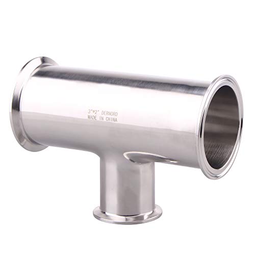 Image of DERNORD Reducing Clamp Tee 3 Way Stainless Steel 304 Sanitary Fitting (3 inch x 3 inch x 2 inch)