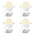 Amico 4 Pack 7 Inch 5CCT Ultra-Thin LED Canless Recessed Ceiling Light with Junction Box, 2700K/3000K/3500K/4000K/5000K Selectable, 15W=100W, 1300LM High Brightness, Dimmable Wafer Downlight-ETL&FCC
