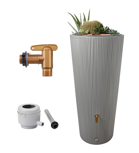 4rain VASO 2in1 DECOR Regenton 220 liter zinkgrijs incl. kunststof-uitloopkraan en regenpijpaansluiting