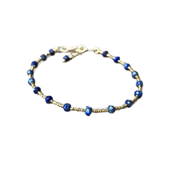 Bracelet lapis-lazuli LKBEADS en pierres facettées 3mm et fermoir doré LCBR-4080