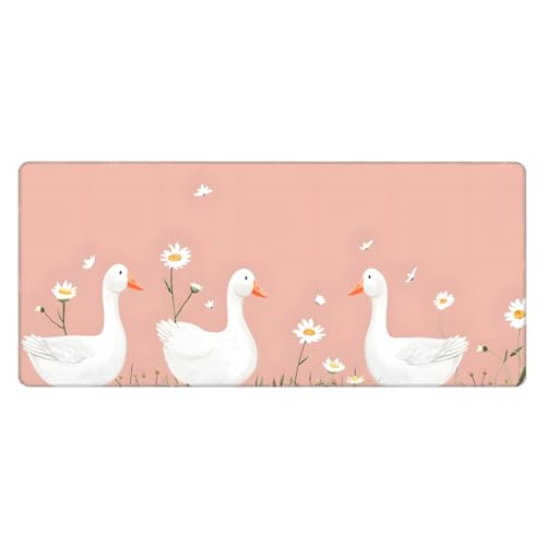Image of Geese Daisies Cute Extended Gaming Mouse Pad, with Stitched Edges Large Mouse Pad Desk Protector, Rubber Base Mousepad Keyboard Mouses Mat for Work Game Office Home- 32 inch X 12 inch Inch,E92