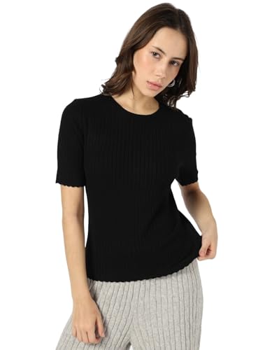 Image of Gap Women Solid Fitted Short Sleeves Round Neck Blouse