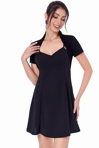 AmélieBoutik Women Short Sleeve Bolero Shrug Open Front Pleated Back Ruched Sides Cropped Cardigan for Dress Casual3