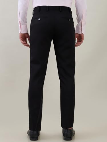 Image of Raymond Men Super Slim Fit Solid Pattern Terry Rayon Blend One Pleat Formal Trouser Black