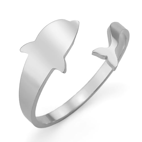 TEAMER Delphin Halskette Resizable Delfin Ring Edelstahl Niedlich springen Delfin Anhänger Delphin Liebhaber Boho Sommer Meer Schmuck Für Frauen Männer, 15 * 22.5mm, Edelstahl, Nicht zutreffend.