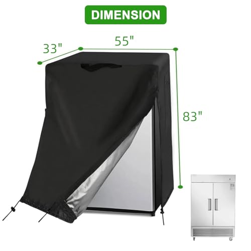 Image of 54W Commercial Refrigerator Cover for 49 Cu Ft Industrial Upright Fridge | 55x33x83,Waterproof Dustproof Heavy Duty Oxford Fabric,for 54 inch W Commercial 49 Cu.ft 2 Door Stainless Steel Freezer Combo
