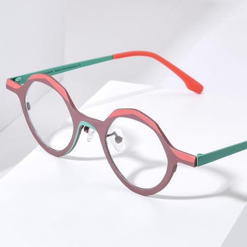 Image of FONEX Colorful Pure Titanium Glasses Frame Women Retro Round Eyeglasses