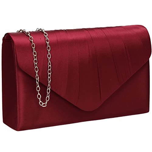 SwankySwans Chantel Damen-Clutch, Satin, Party, Abschlussball, Hochzeit, Abend, Clutch, burgunderfarben, Einheitsgröße