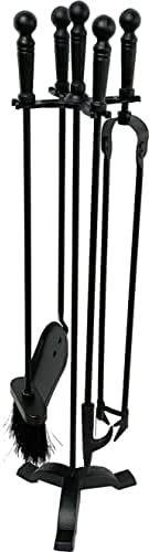 Tomersun 5 Pieces Fireplace Tools Set 29.13in(74cm) Cast Iron Black Fireplace Accessories for Indoor and Outdoor Fireplace Tool Sets Stand Log Shovel Brush Tong and Fireplace Poker