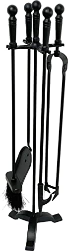 Tomersun 5-teiliges Kaminwerkzeug-Set, 74 cm, Gusseisen, schwarz, Kaminzubehör für Innen- und Außenbereich, Kaminwerkzeug-Set, Ständer, Holzschaufel, Bürste, Zange und Kamin, Schürhaken Cover