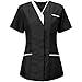 Scrub Tops for Women Holiday Solid Color Short Sleeve Medical Scrub Top with Pocket Stretch V Neck Front Button Shirt Black