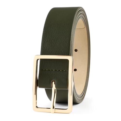 Women's Leather Belts for Jeans, Dark Green Faux Leather Waist Belt Fashion Ladies Belts for Pants Dresses2