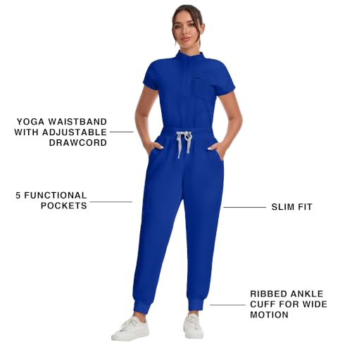 Image of Kitmaz Scrub Pants for Women - Mid Rise 4-Way Stretch Anti-Wrinkle Slim Fit Jogger Pants, Drawstring & 5 Pockets