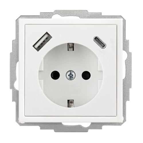 230V Steckdose mit 2 x USB (-A & -C) bis 3.4 A, passend für Busch-Jaeger future® linear solo®, Studioweiß, Weiß (Steckdose mit 1 x USB-A & 1 x USB-C)