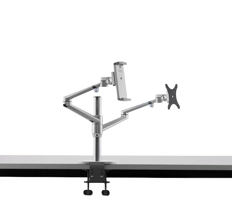 Support moniteur double bras aluminium pour un bureau de télétravail