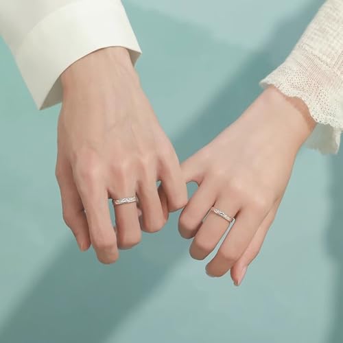 Bague couple moderne géométrique réglable en argent massif pour femme - 2