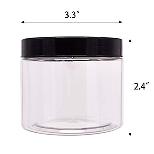 12 Pack 8 OZ Clear Plastic Jars With Black Lids, A Spatula, A Pen & Labels - BPA Free PET Container for Cosmetics, Cream, Bathroom, Kitchen & Travel Plastic Slime Storage Jars3