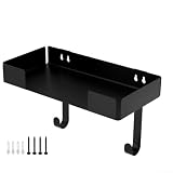 Besshepplo Supporto per asse da stiro, montaggio a parete, in acciaio inox, con cestino, per tavole a forma di T, salvaspazio, organizer per lavanderia, bagno, finitura nera