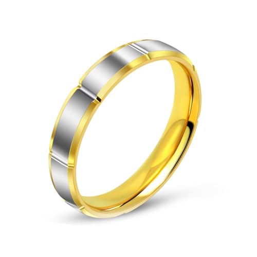 Silver Gold Wedding Rings Men, Stainless Steel Engagement Rings Women Two Tone Polished Ring