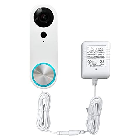 OhmKat Video Doorbell Power Supply - Compatible with SimpliSafe Pro Smart Wi-Fi Video Doorbell - No Existing Wiring Required - Transformer, Adapter, Power Kit & Supply All in One (White) Cover