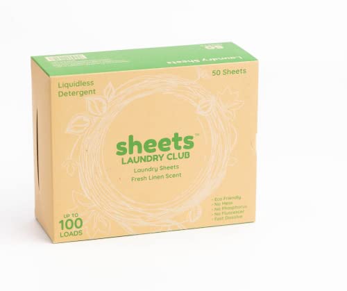 Sheets Laundry Club - As Seen on Shark Tank - Laundry Detergent Sheets - Fresh Linen Scent - No Plastic Jug (100 Loads) 50 Sheets, New Liquid-less Technology. A breeze to use. Eco-Friendly Lightweight
