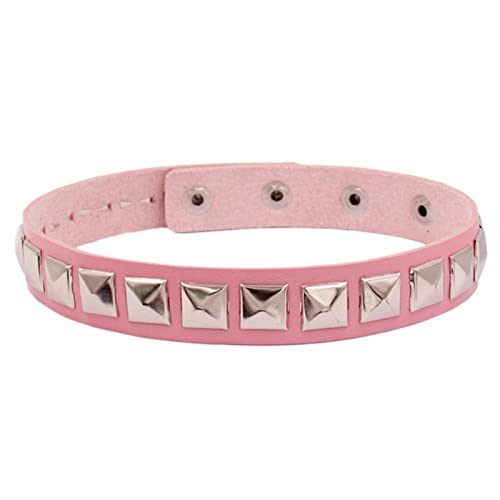 WEITING Halsband für Damen, Punk-PU-Leder, quadratische Nieten, Hip-Hop-Halsband, Hals-Accessoires, Pink