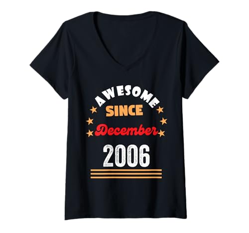 Womens December 2006 Birthday Awesome Since 2006 December Vintage V-Neck T-Shirt