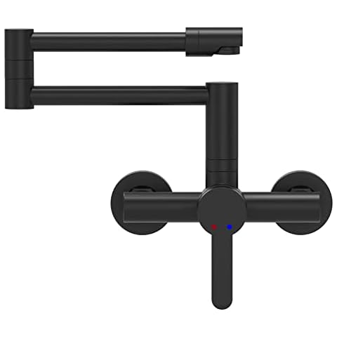 ESOP Küchenarmatur Wandmontage 360° Drehbar Wasserhahn Küche Wandmontage Faltbar Einhebelmischer Wand Küchenarmatur Spültischarmatur Messing Küchen Wasserhahn Wandarmatur Schwarz Wandspülmischer Cover
