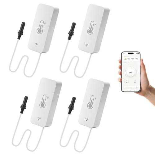 4PCS WLAN Thermometer Hygrometer Innen Außen, WiFi Temperatursensor mit wasserdichtem externen Sensor, Tuya Smart Life App Temperaturwächter für...