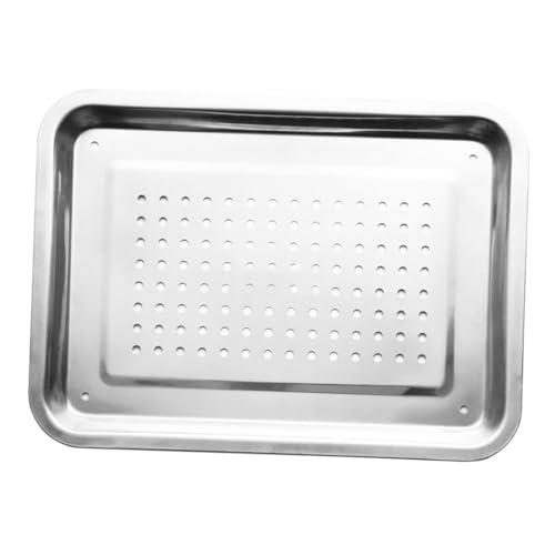 Stainless Steel Rectangular Food Drain Tray with Holes, Silver