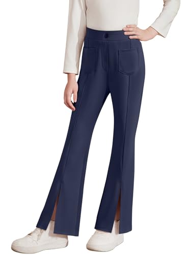blibean Tween Girls Bell Bottoms Pants Uniform Split Pant with Pockets Size 6-15 Years