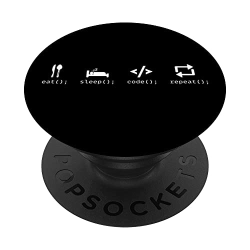 Eat Sleep Code Repeat Funny Computer Science Nerd Programmer PopSockets Swappable PopGrip, Black