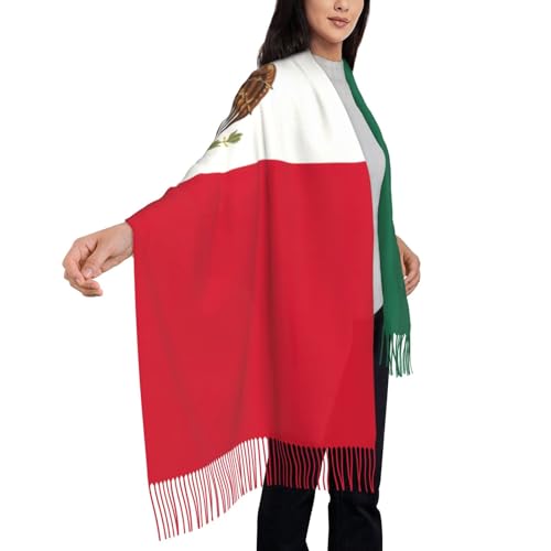 Flag of Mexico print Cashmere long velvet fringe scarf Fashion fringe shawl thermal blanket scarf4