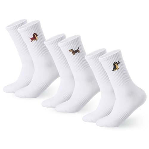 Utensilsto 3 Paare Damen Dackelsocken Tennissocken Sportsocken, Dackel Geschenke Atmungsaktive Socken Damen Baumwolle Mittelrohrsocken, Crew Socken für Hundebesitzer 38-42