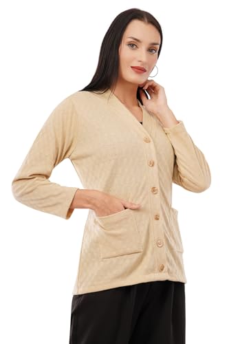 Image of Women Woolen Full Sleeve self Knit v-Neck Sweater Cardigan for Winter wear with Front Pockets Plus