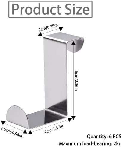 Over Door Hook Hanger 6pcs Versatile Coat Organizer Stainless Steel Z-Shaped Sturdy Hooks for Towel Hat Bag Jacket Wardrobe Bedroom Bathroom Kitchen Office, 4cm or 4.5cm Width (4CM Width)