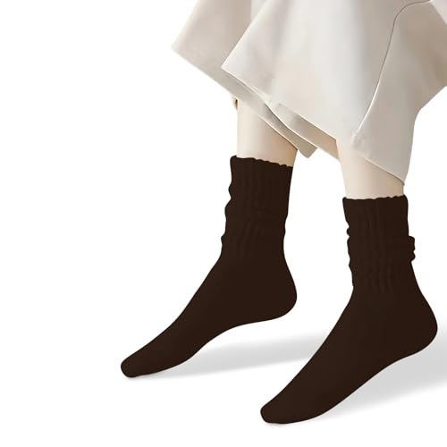 Image of COUVER Womens Scrunched Slouch Socks Soft Cotton Breathable Retro Crew or Knee High, Multiple Colors