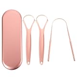 Stainless Steel Tongue Cleaner 3Pcs Tongue Scraper Reusable Tongue Cleaner with Travel Case Stainless Steel Tongue Cleaning Brush Beauty Tools for Dental Oral Care Pink Stuff Cleaner Paste