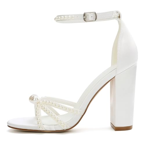 Pearl Wedding Shoes for Bride Block Heel Wedding Sandals Open Toe Bridal Shoes Wedding Heels3