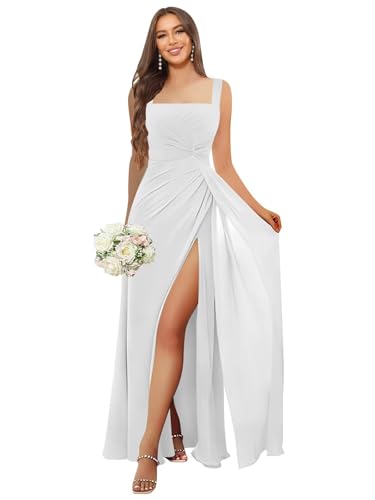 Image of HANVAIOS Square Neck Bridesmaid Dresses Long Chiffon Formal Maxi Dress with Slit