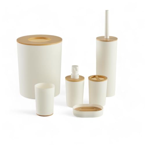 Solution de rangement pour petite salle de bain avec ce set complet blanc et bois