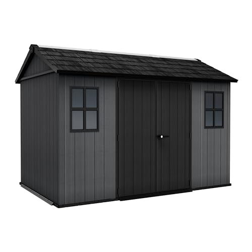 Keter Newton 1175 Abri de jardin en plastique, gris, aspect bois naturel, 230 x 350 x 246 cm