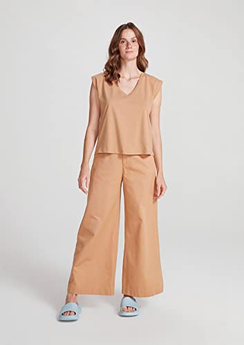 Calça Feminina Cintura Alta Wide Leg Em Sarja - Laranja 042