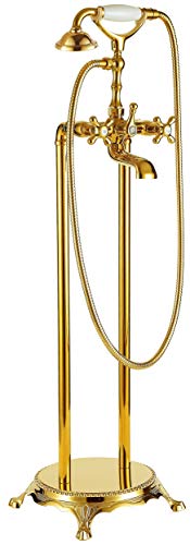 BERNSTEIN - Robinet Mélangeur Baignoire sur pied en Laiton Or Doré 103cm + Douchette & Flexible 1,5m, Design Vintage + Cartouche céramique - 1414