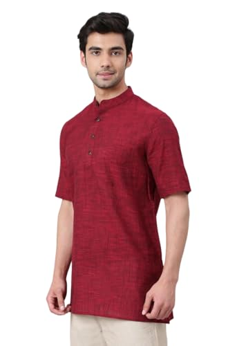 Image of Khadie Cotton Blend Solid Casual Regular Fit Mandarin /Chinese Collor Short Kurta for Men