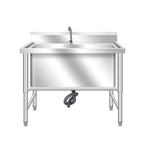 Évier Utilitaire de Cuisine,évier extérieur,évier buanderie autoportant avec égouttoir et Robinet col Cygne,cuve Unique en Acier Inoxydable pour buanderie/pièce Service intérieur